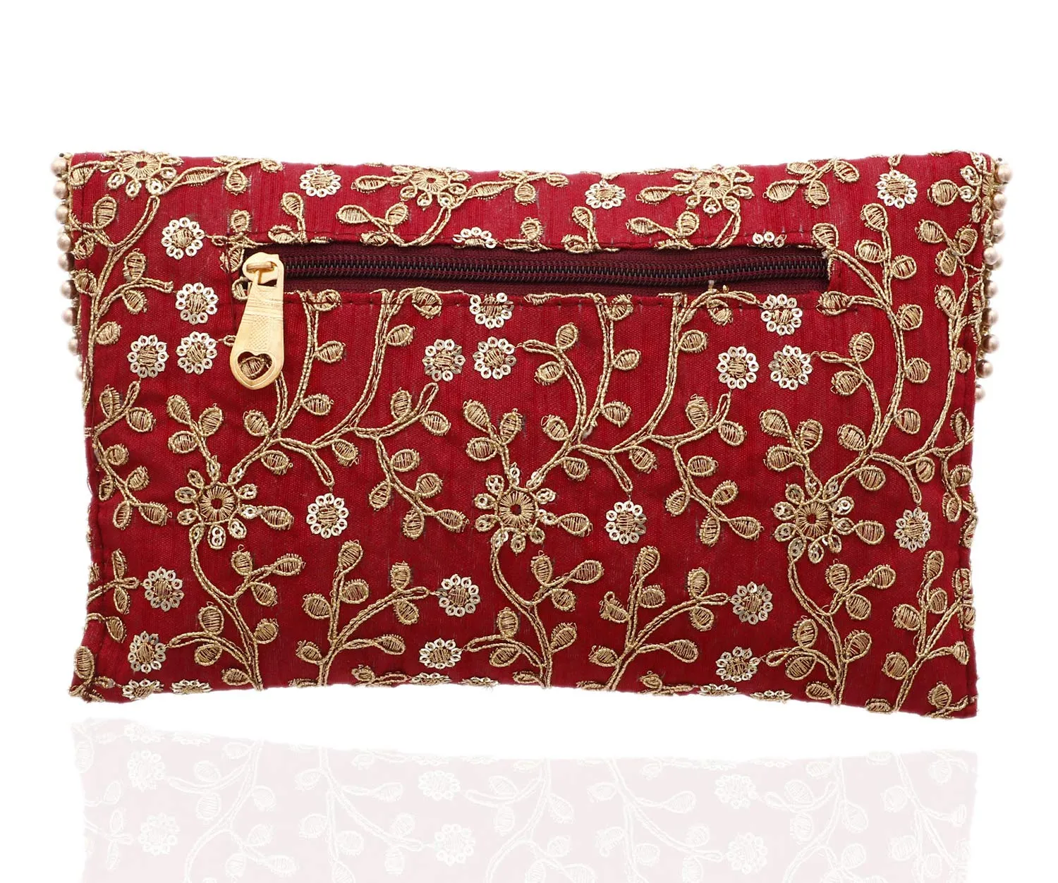 Kuber Industries Handcrafted Embroidered Clutch Bag Purse Handbag for Bridal, Casual, Party, Wedding (Maroon and Red) - CTKTC034521-2 Pieces