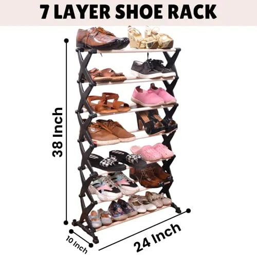 LE PRA X Shape Unbreakable Shoe rack, Easy to assemble & move, Multipurpose portable home Organization shoe rack (Black)