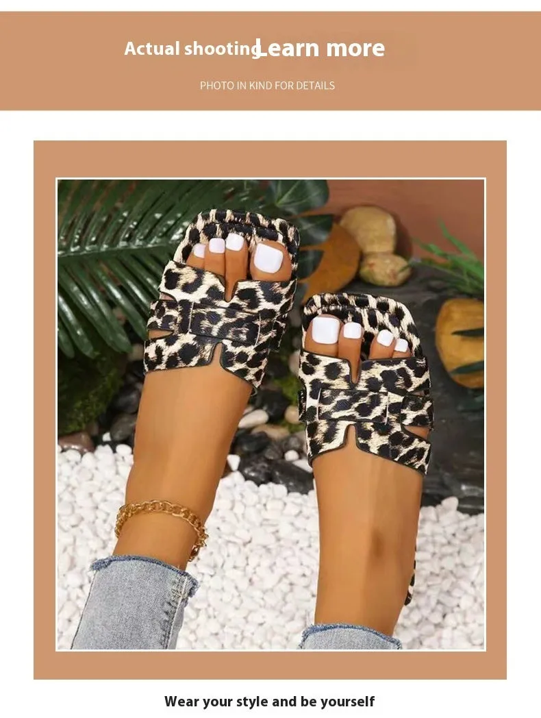 Leopard Print Square Head Women's Slipper