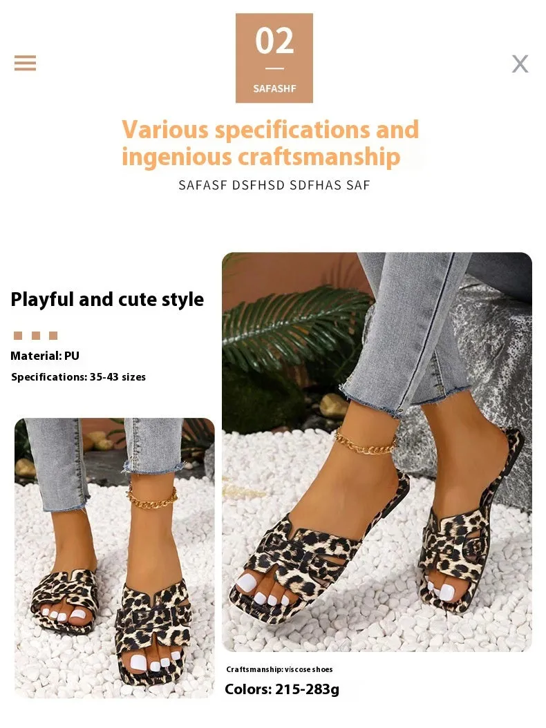 Leopard Print Square Head Women's Slipper