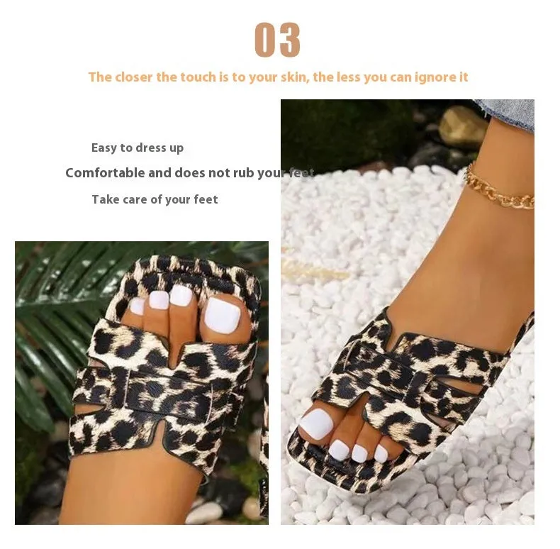 Leopard Print Square Head Women's Slipper