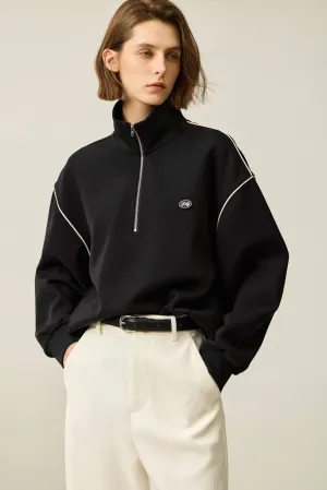 LILY Relaxed Zip-Neck Polo Long Sleeve Sweatshirt