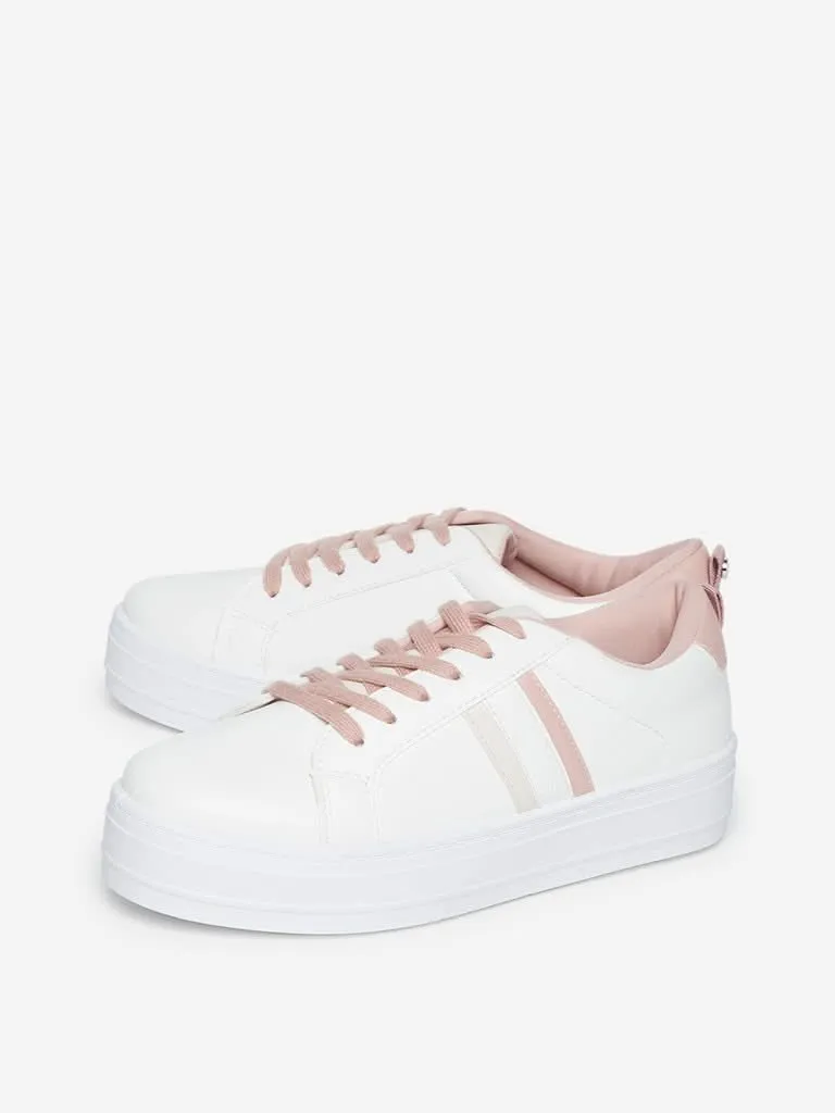 LUNA BLU White Panel Design Platform Sneakers