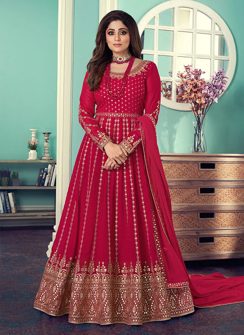 Magenta Sequence Embellished Bollywood Anarkali Suit