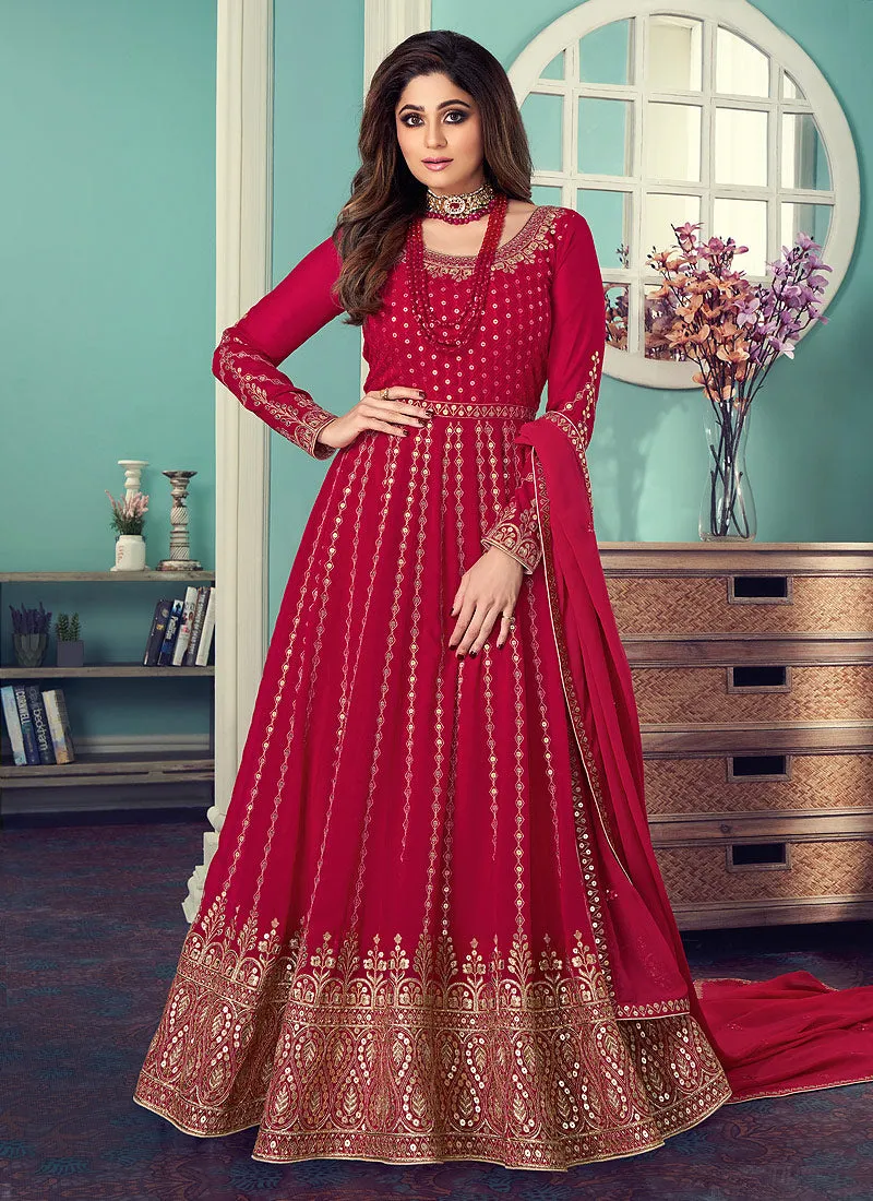 Magenta Sequence Embellished Bollywood Anarkali Suit