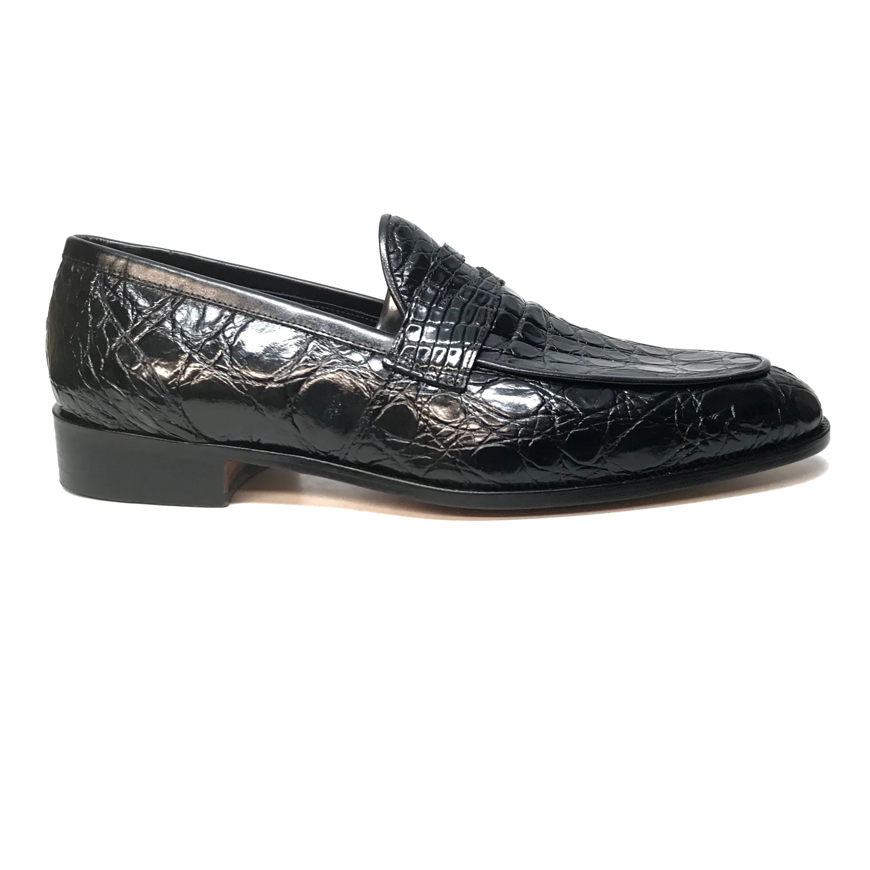 Mauri 4862 Black Alligator Belly Penny Loafers