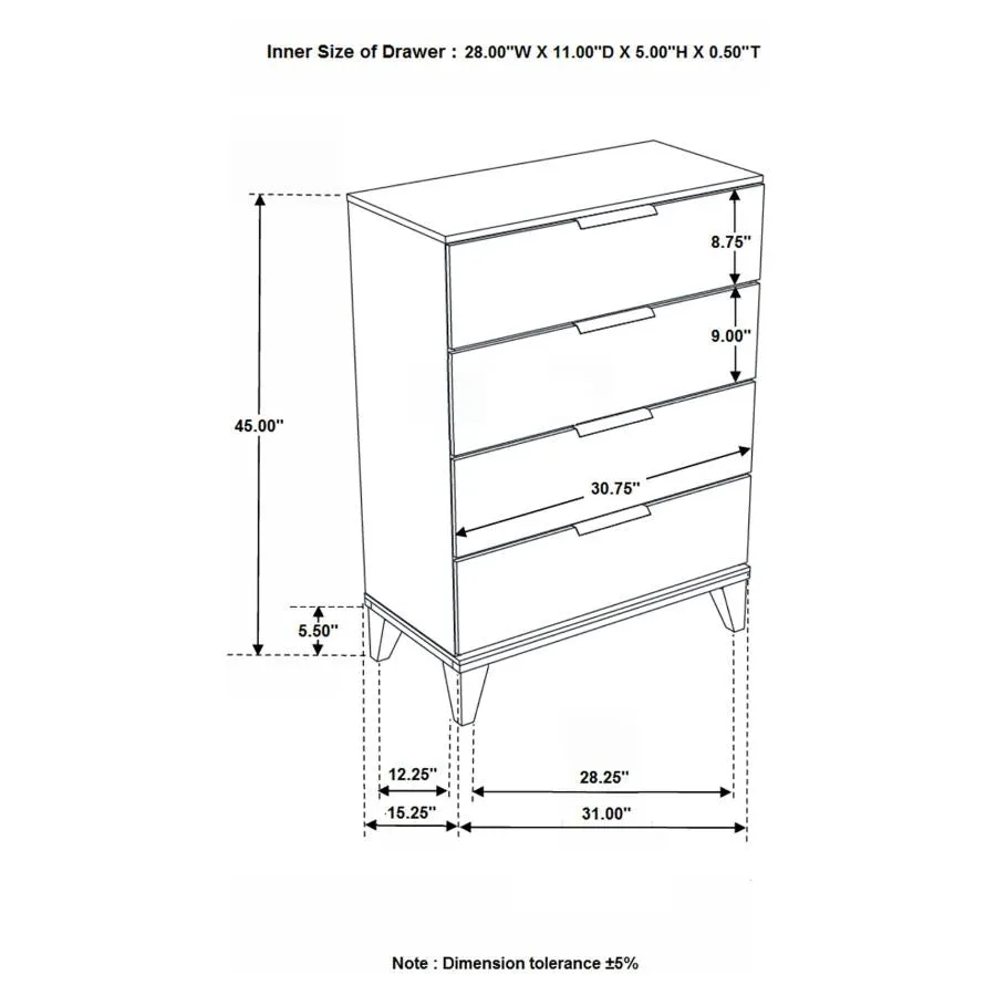 Mays 4-drawer Chest Walnut Brown with Faux Marble Top