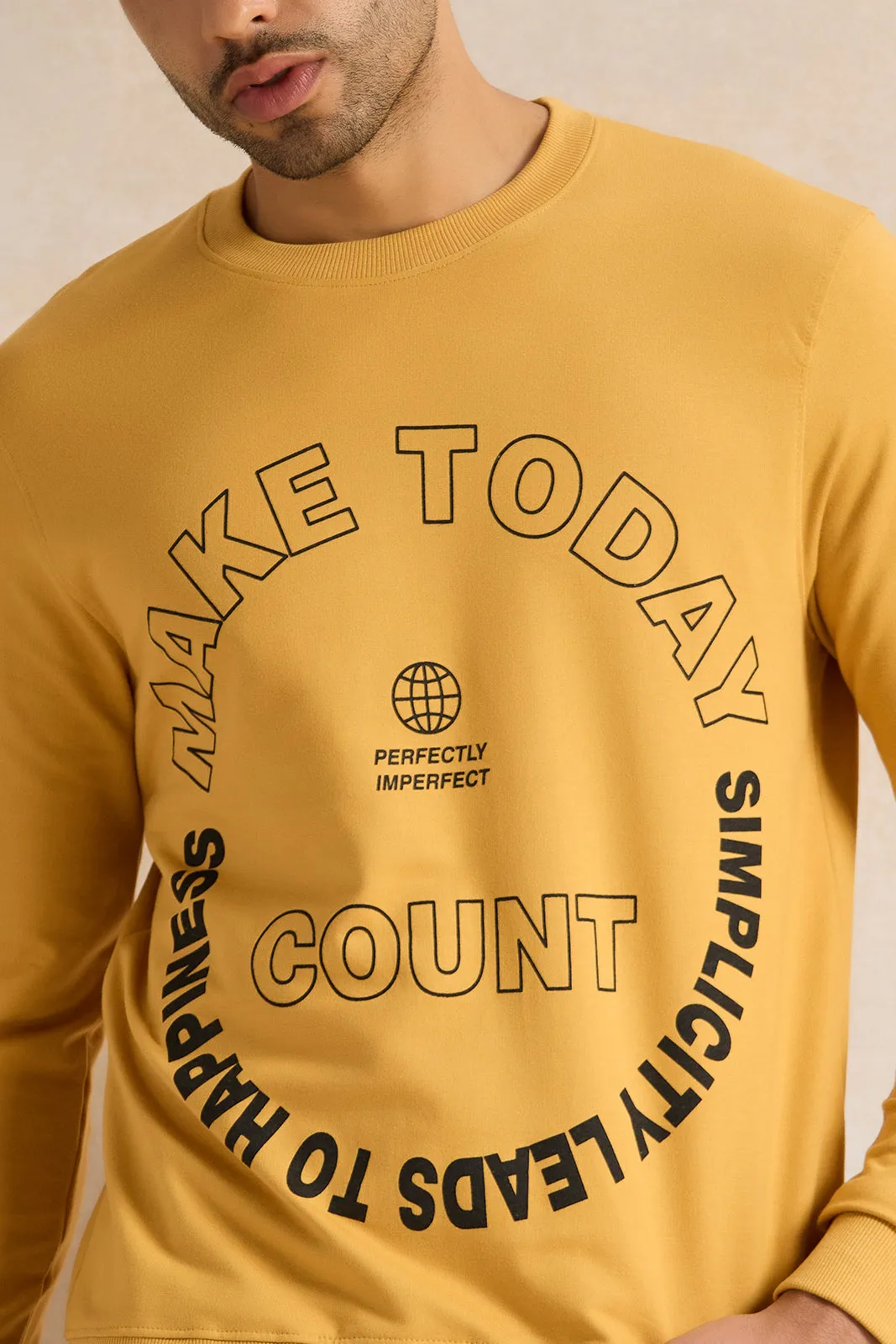 Men Mustard Printed Sweatshirt