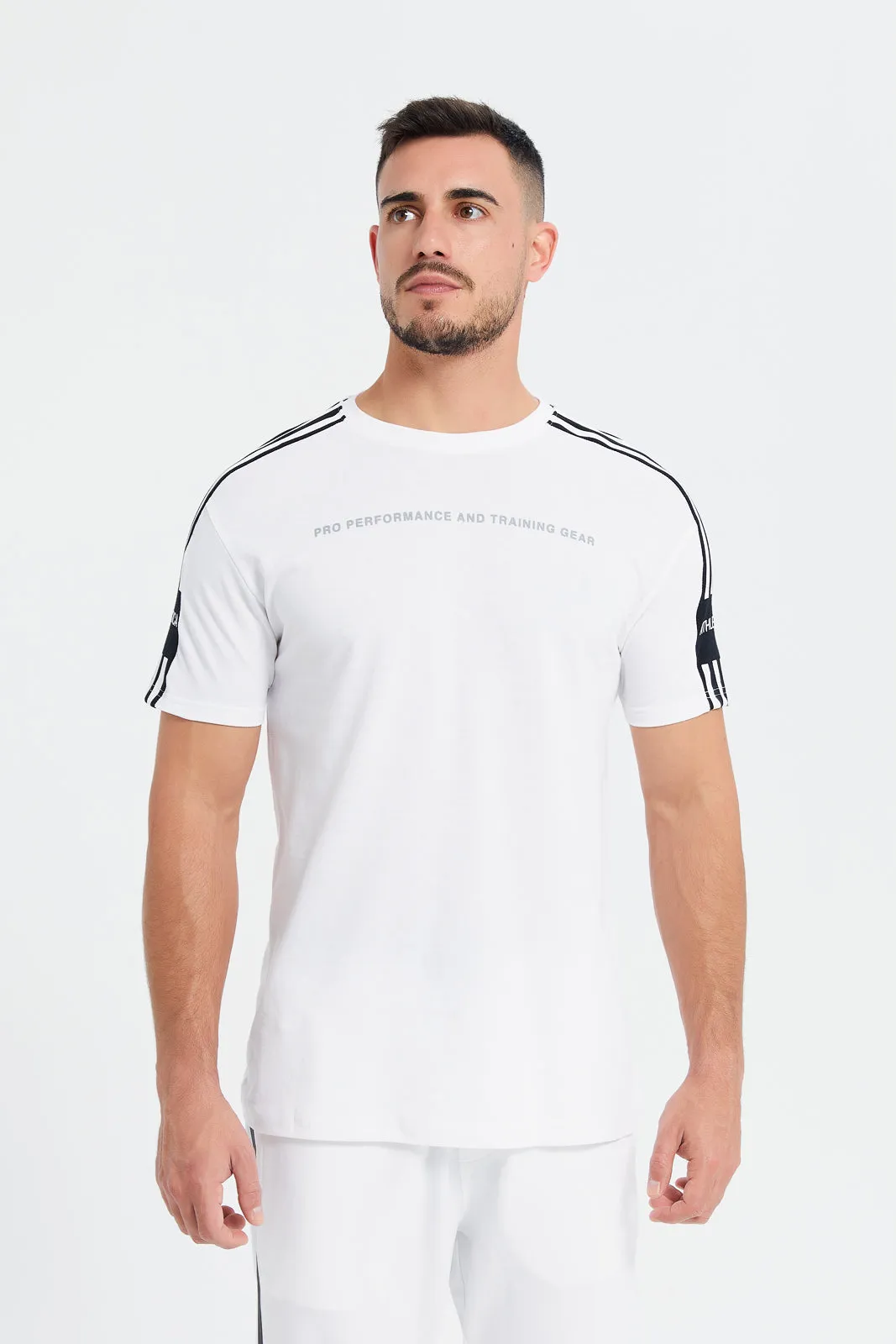 Men White Pique Cord Active T-Shirt