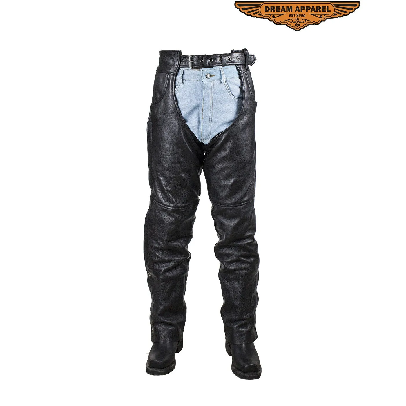 Men's Black Leather Dual Pocket Chaps