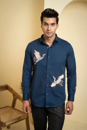 Men's Blue Color Cran Full Sleeves Shirt - Hilo Design