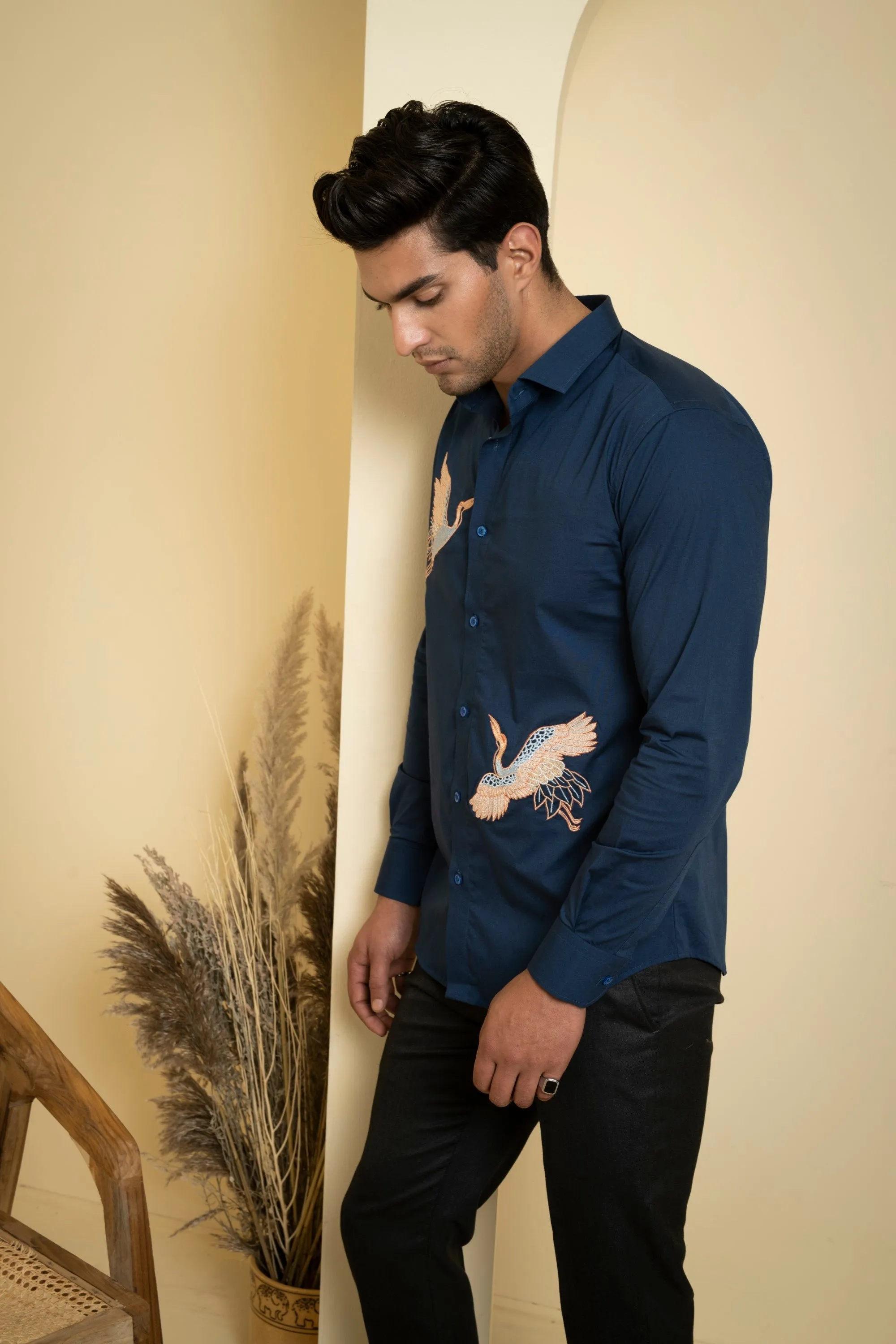 Men's Blue Color Cran Full Sleeves Shirt - Hilo Design