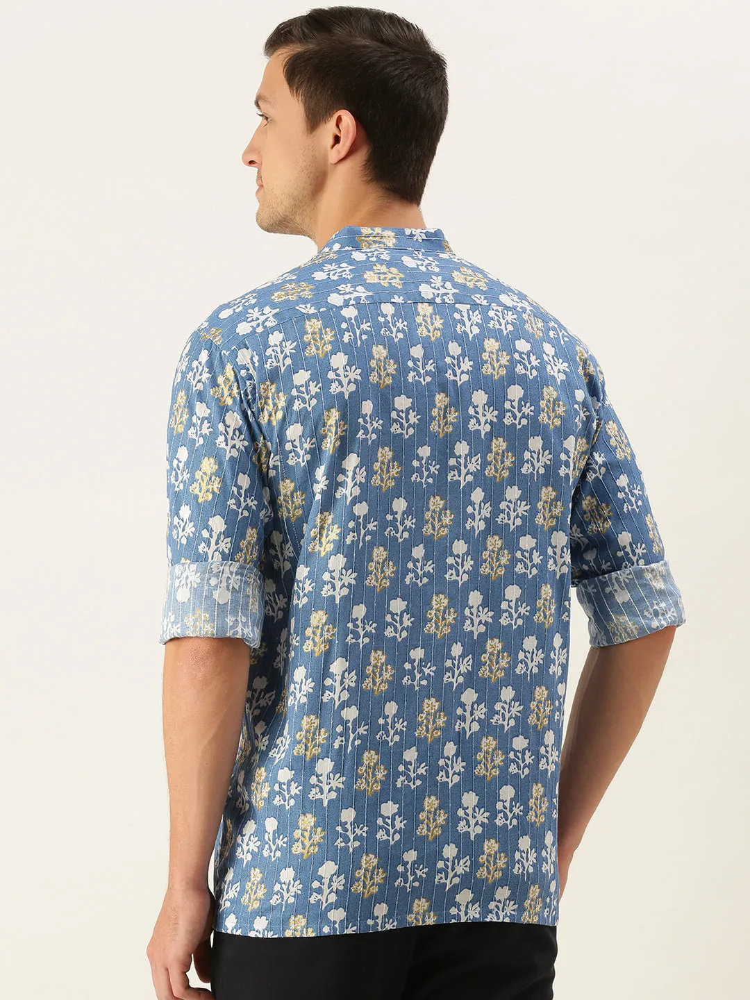 Men's Blue Cotton Ethnic Shirt - Vastramay