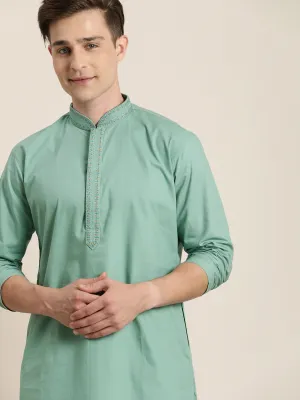 Men's Green Cotton Twill Kurta - Vastramay