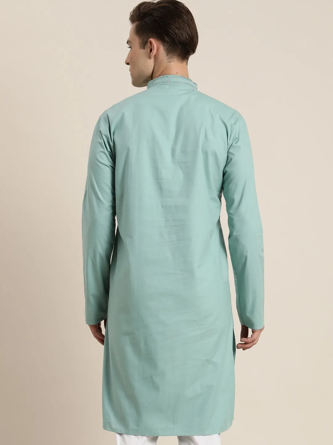 Men's Green Cotton Twill Kurta - Vastramay