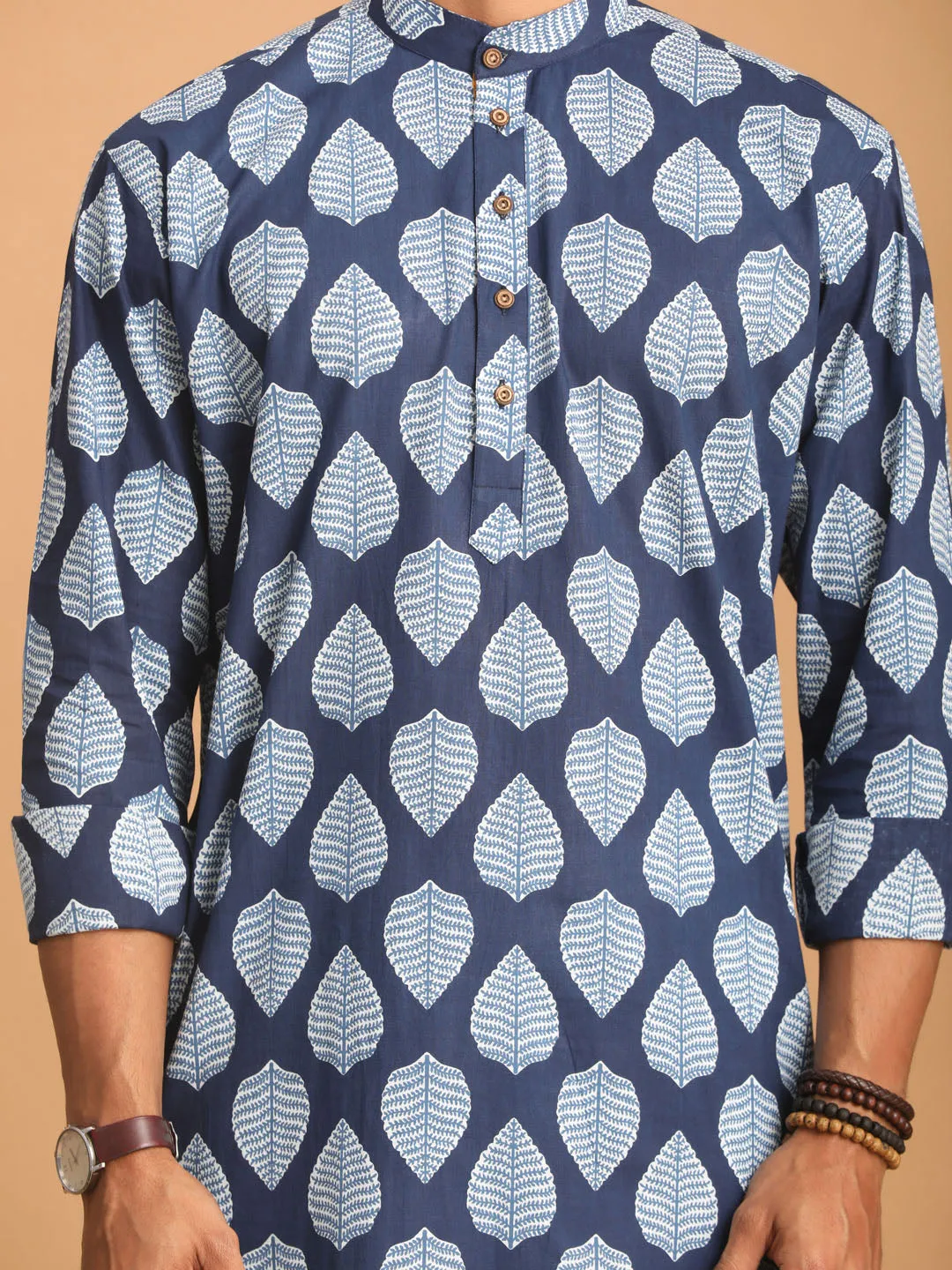 Men's Indigo Blue Cotton Kurta Pyjama Set - Vastramay