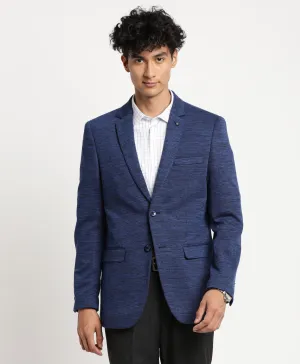 Navy Blue Knitted Self Design Ceremonial Blazer