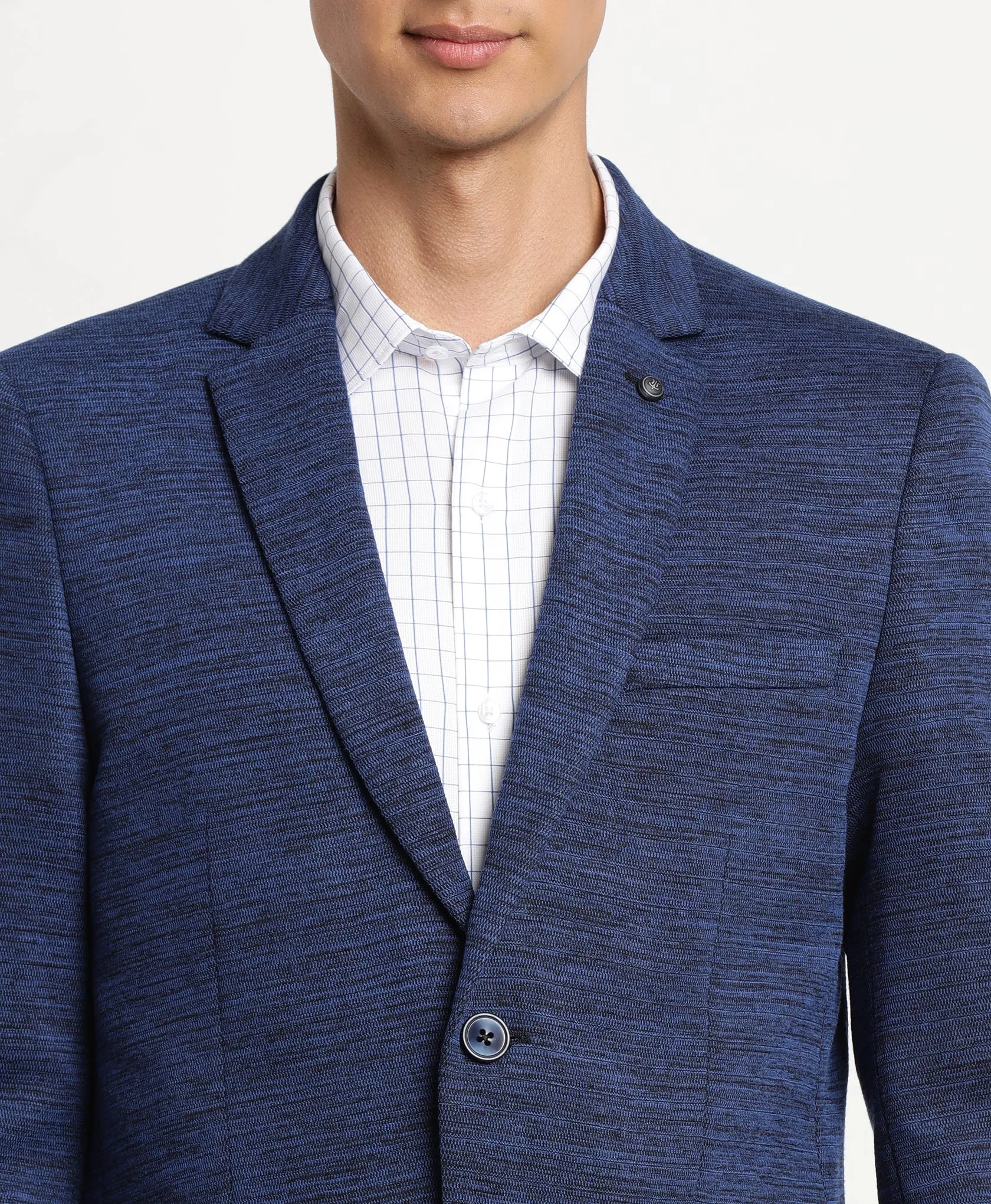 Navy Blue Knitted Self Design Ceremonial Blazer