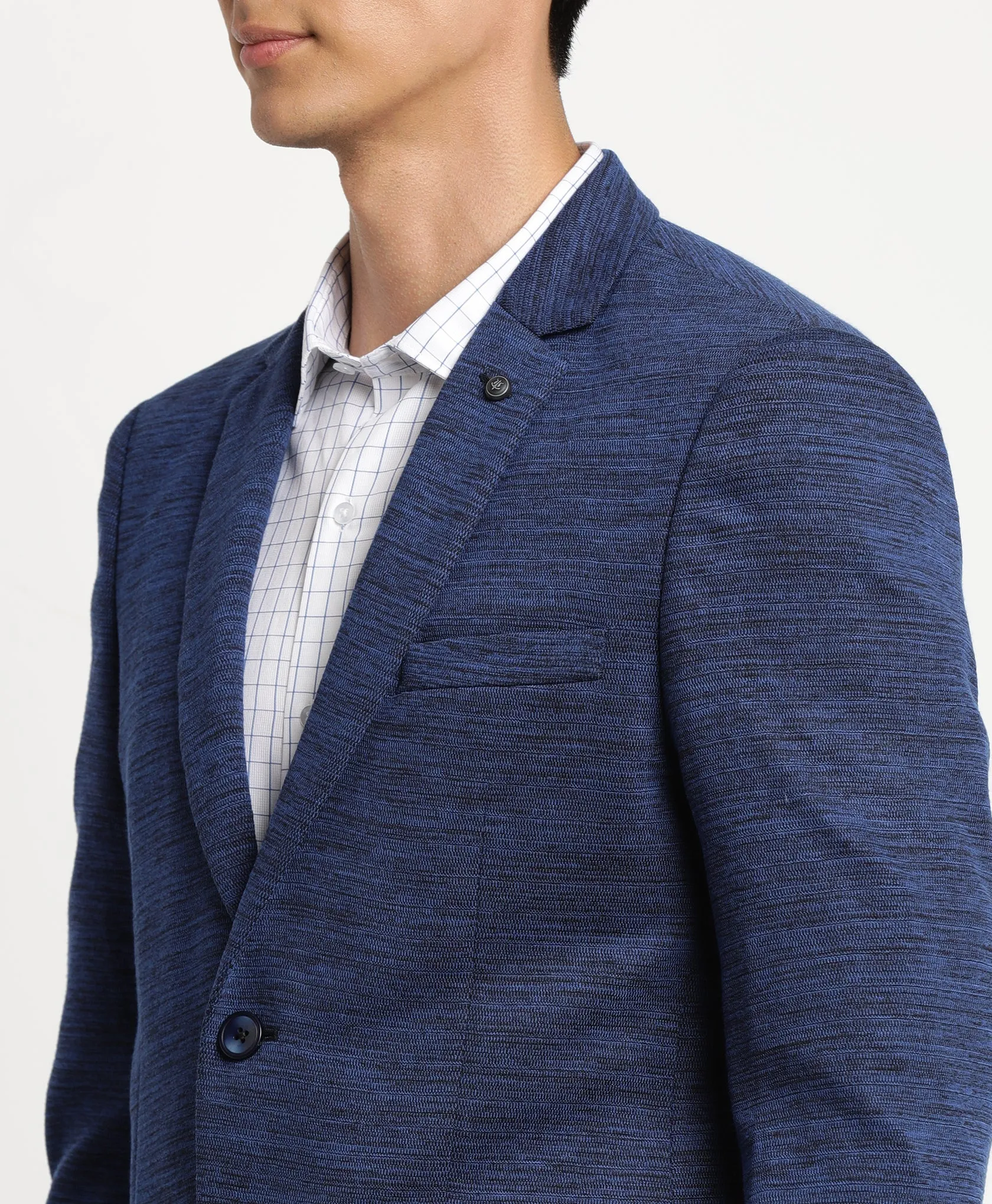 Navy Blue Knitted Self Design Ceremonial Blazer