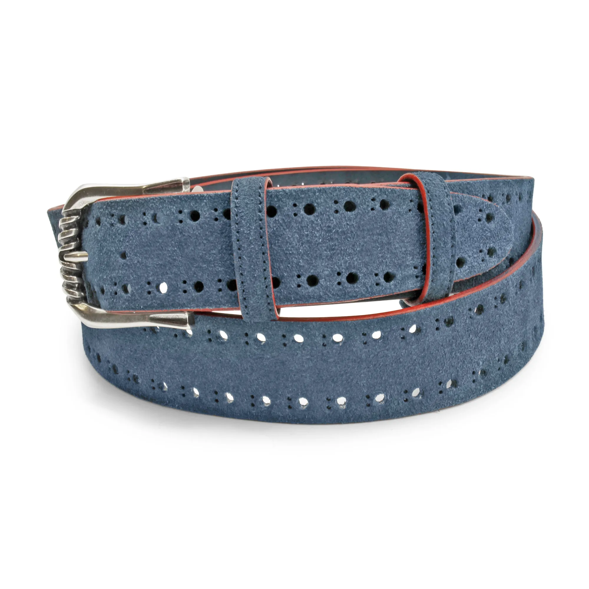 Navy Grant Perforated Aspen Suede Ridge Prong Belt