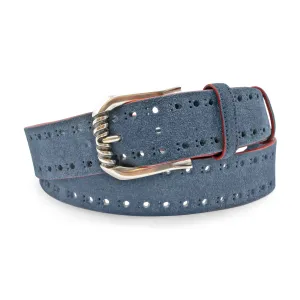 Navy Grant Perforated Aspen Suede Ridge Prong Belt