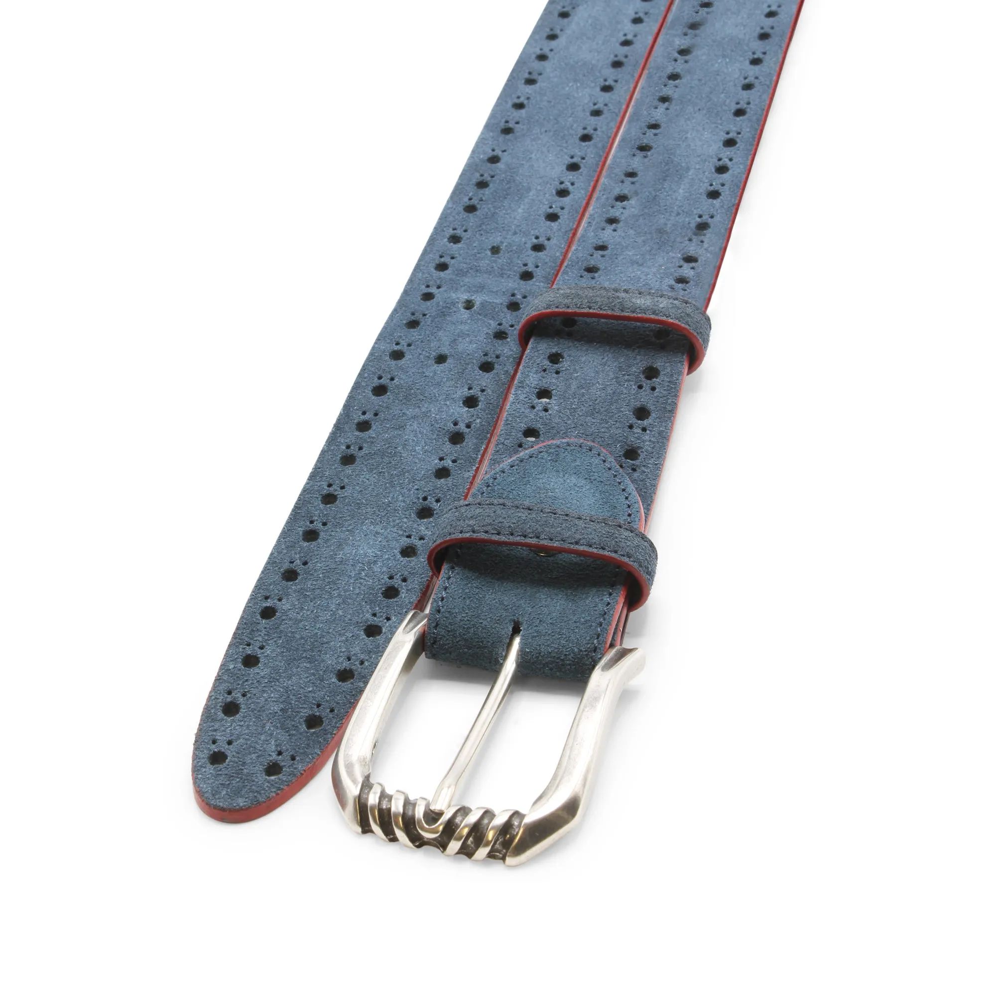 Navy Grant Perforated Aspen Suede Ridge Prong Belt