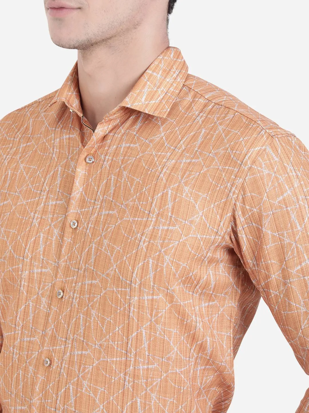 Orange & Beige Printed Slim Fit Party Wear Shirt | JB Studio