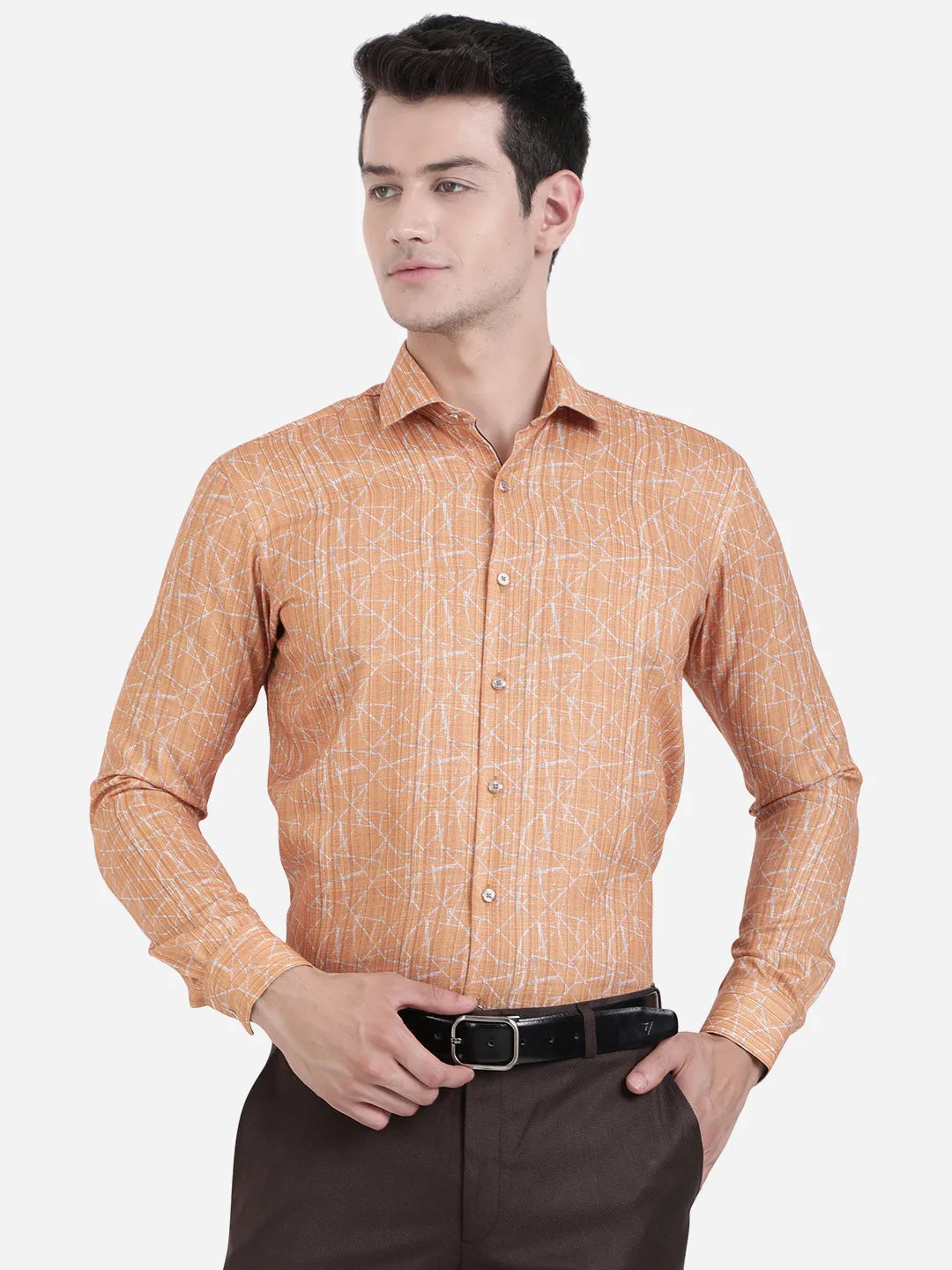 Orange & Beige Printed Slim Fit Party Wear Shirt | JB Studio