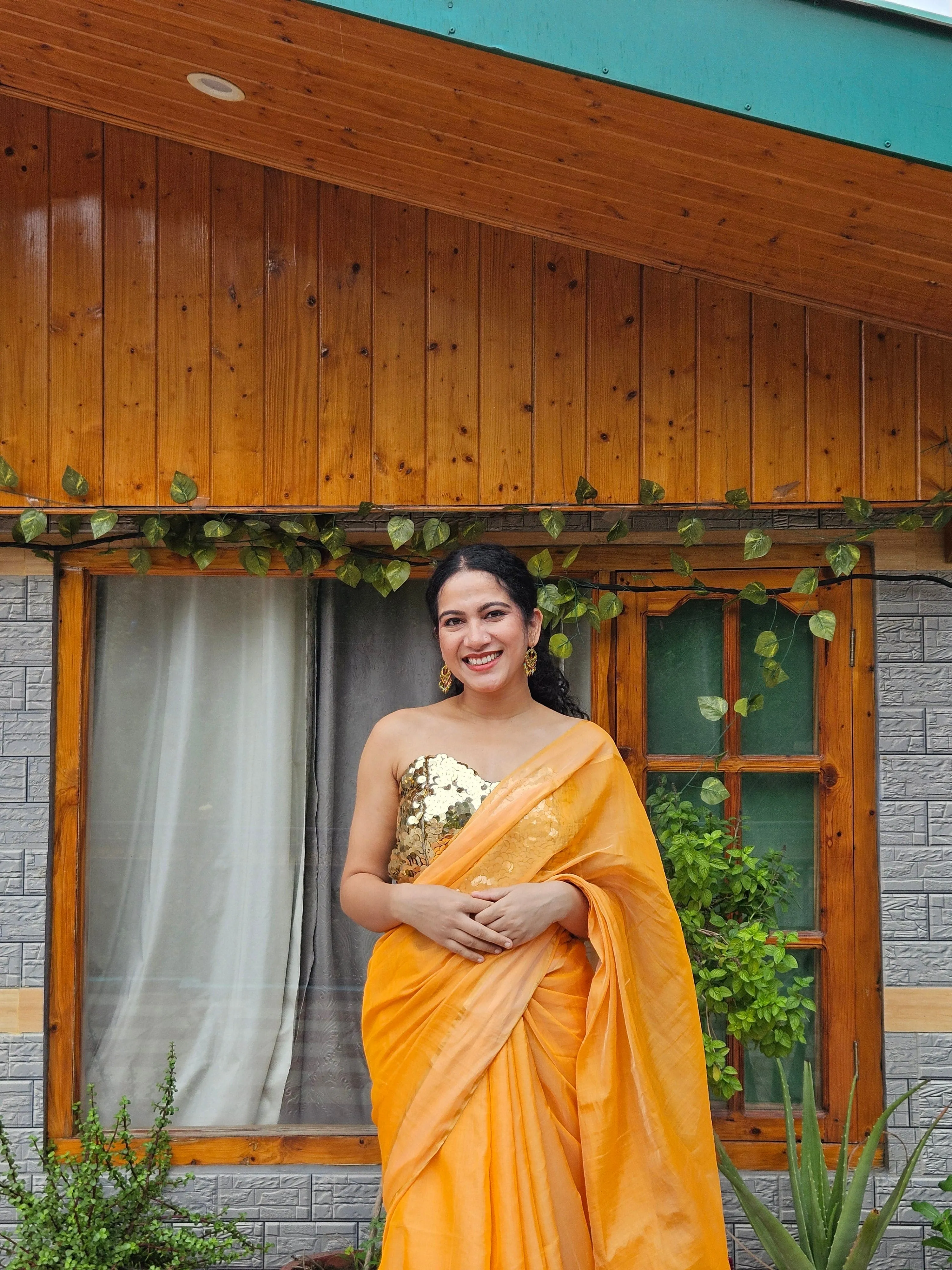 Orange Chanderi Silk Saree