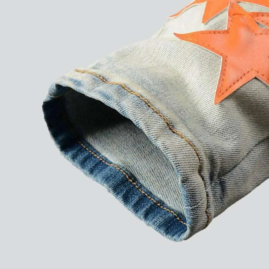 Orange stars embroidered men's jeans