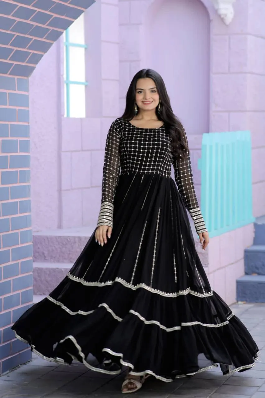 Parallel Line Design Black Color Latest Gown