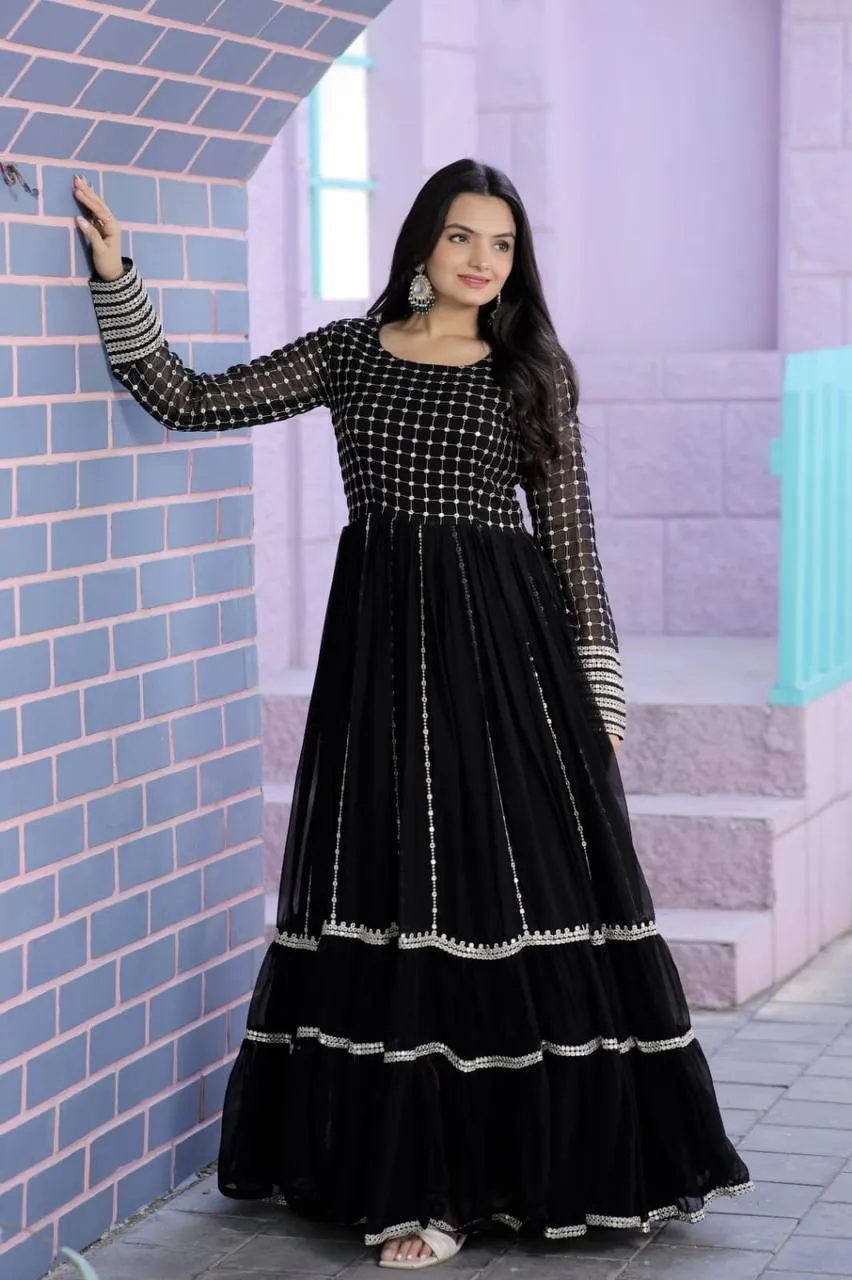 Parallel Line Design Black Color Latest Gown