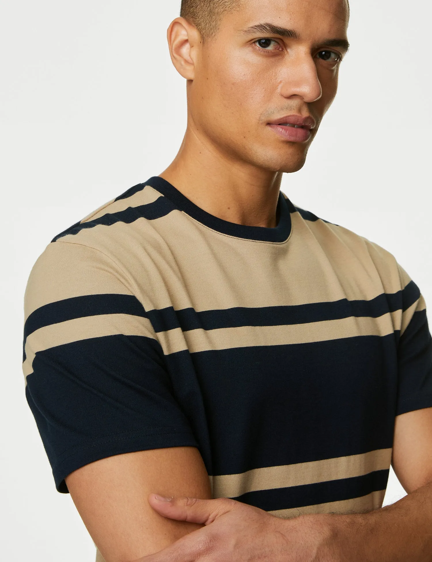 Pure Cotton Colour Block Striped T-Shirt