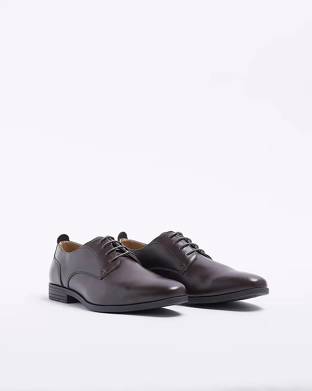 River Island Dark Brown Wide Fit Derby Mens Shoes