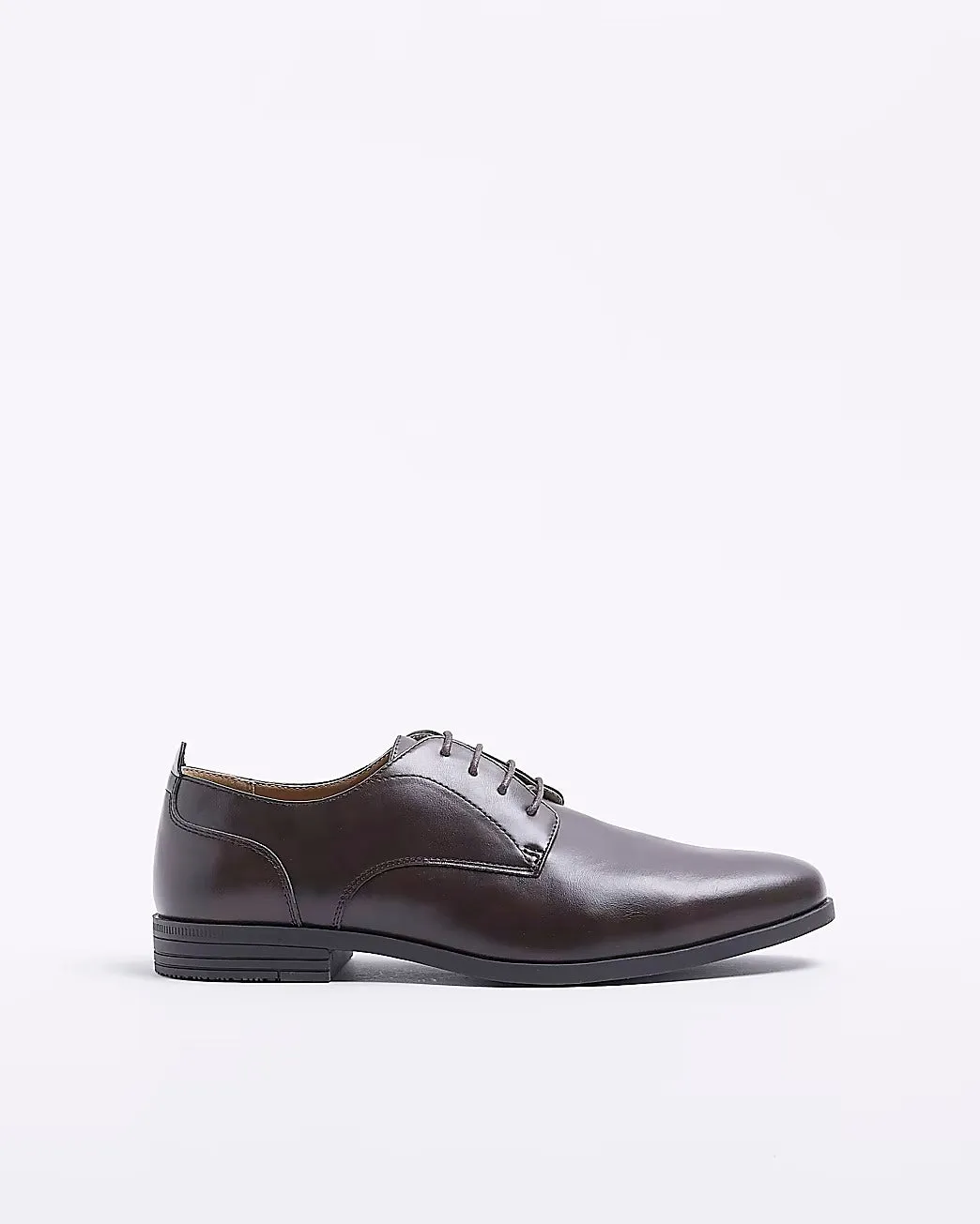 River Island Dark Brown Wide Fit Derby Mens Shoes