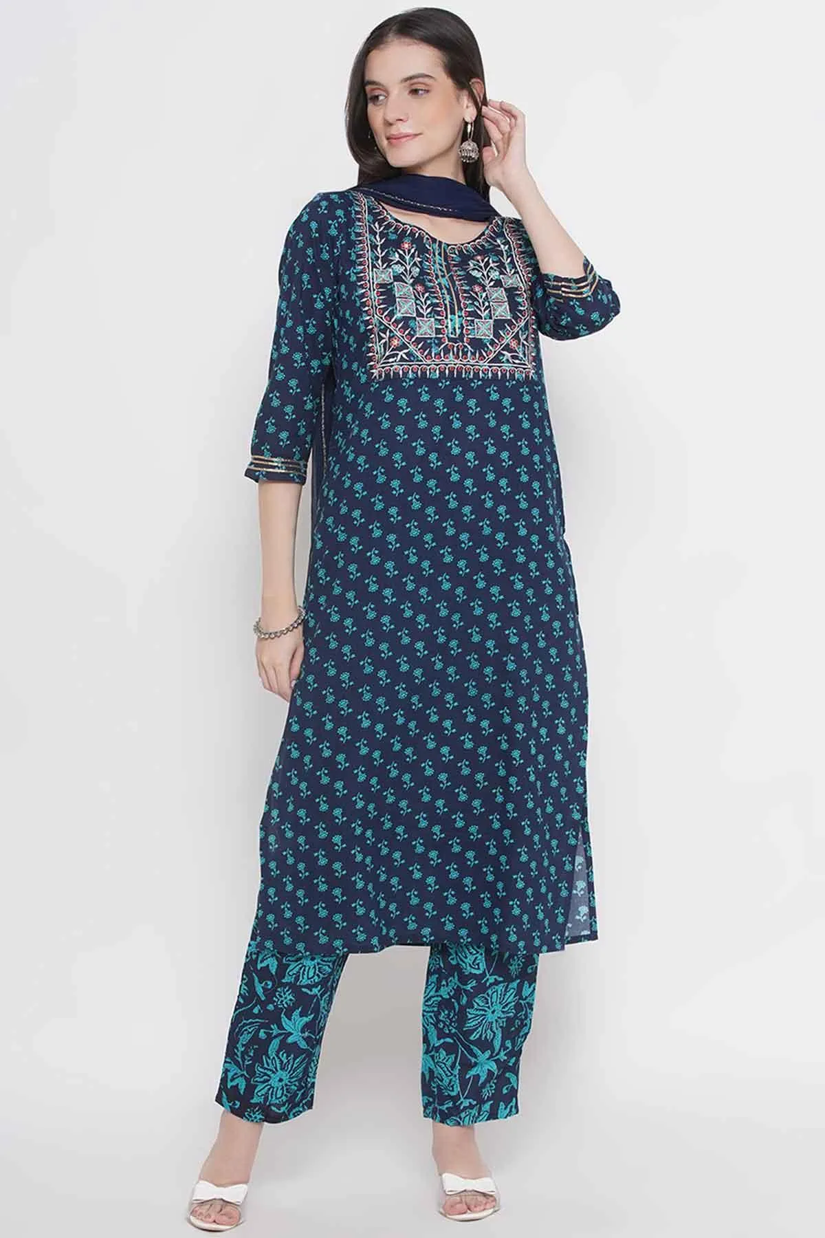 Riwaaz Navy Blue Kurta Set with Dupatta