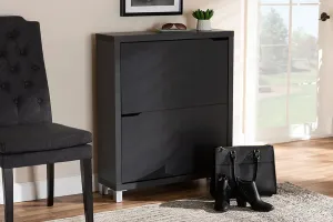 Rochester Dark Grey Finished Wood Shoe Storage Cabinet w/4 Fold-Out Racks