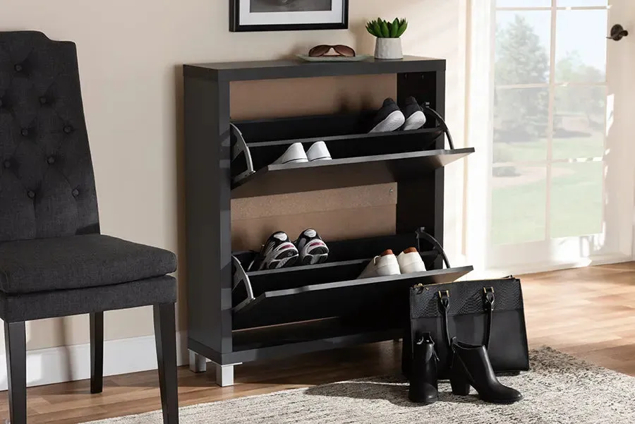 Rochester Dark Grey Finished Wood Shoe Storage Cabinet w/4 Fold-Out Racks