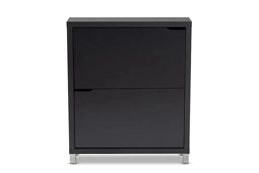 Rochester Dark Grey Finished Wood Shoe Storage Cabinet w/4 Fold-Out Racks