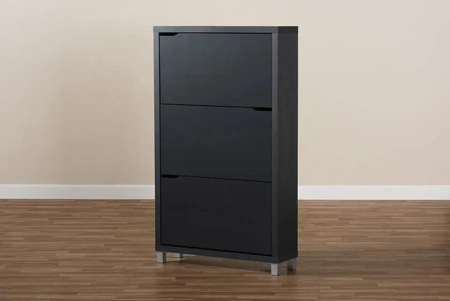 Rochester Dark Grey Finished Wood Shoe Storage Cabinet w/6 Fold-Out Racks