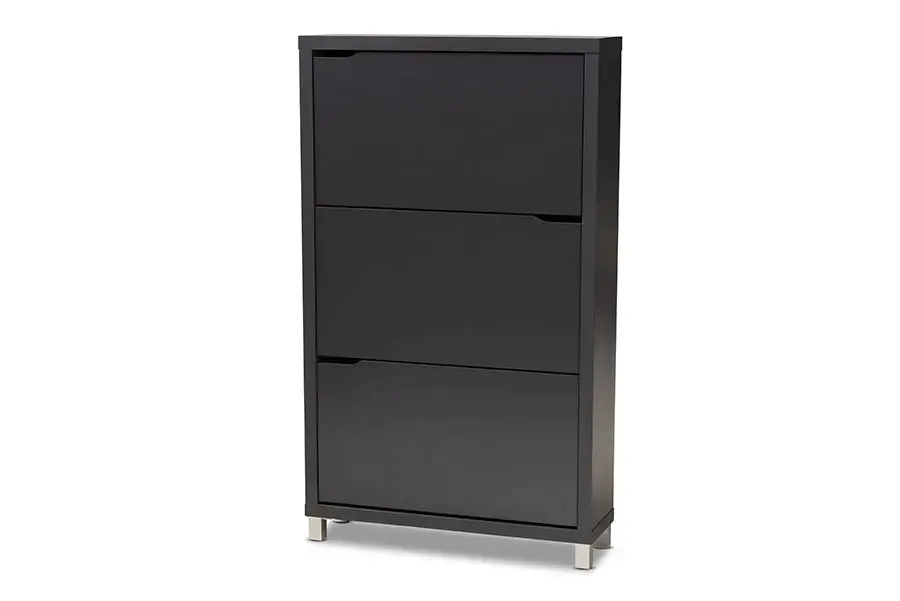 Rochester Dark Grey Finished Wood Shoe Storage Cabinet w/6 Fold-Out Racks