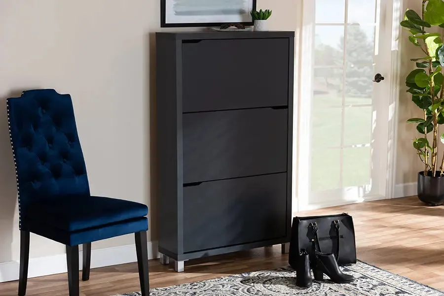 Rochester Dark Grey Finished Wood Shoe Storage Cabinet w/6 Fold-Out Racks