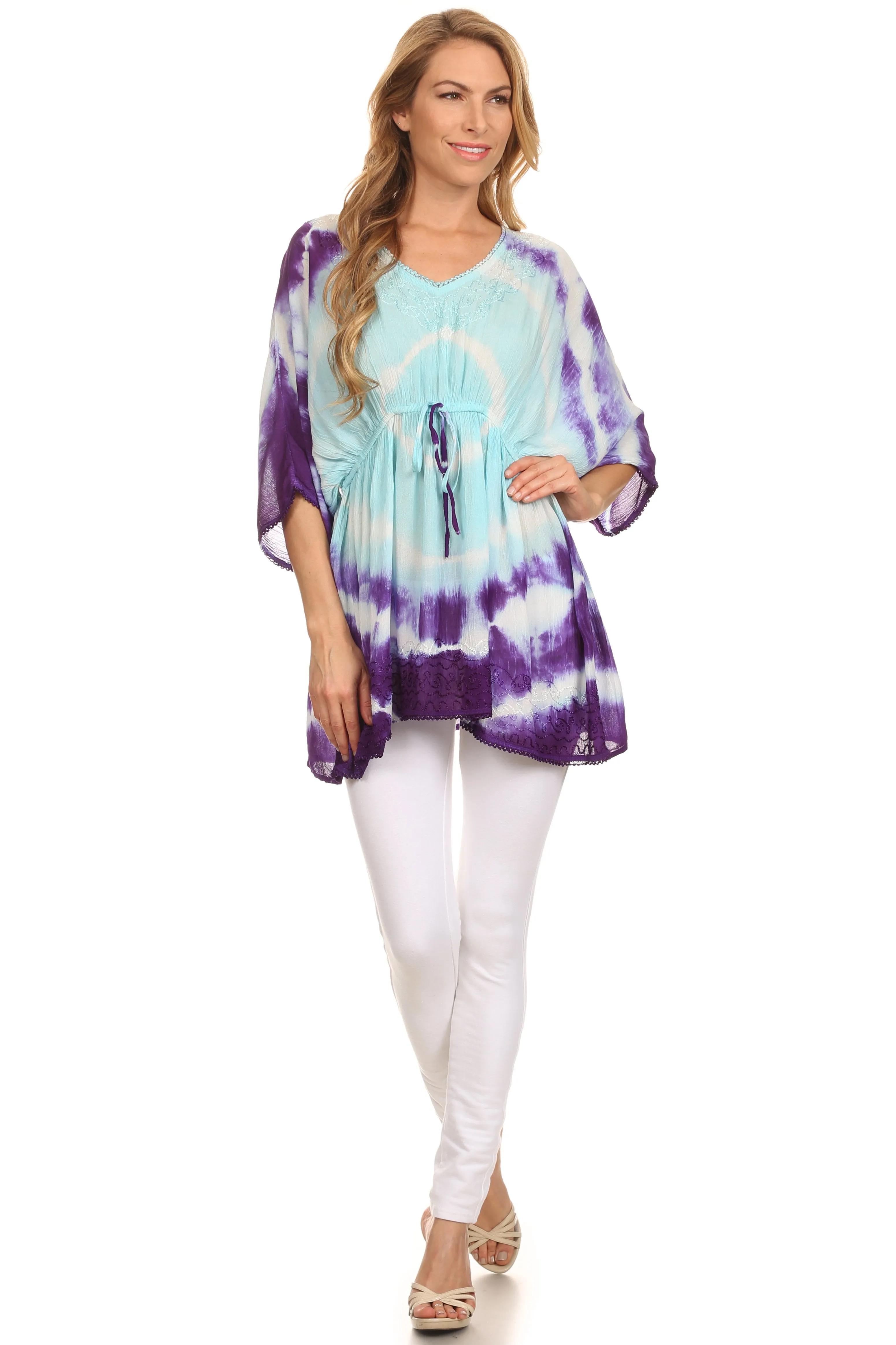 Sakkas Bala Tie Dye Semi-Sheer Tunic Blouse Cover Up