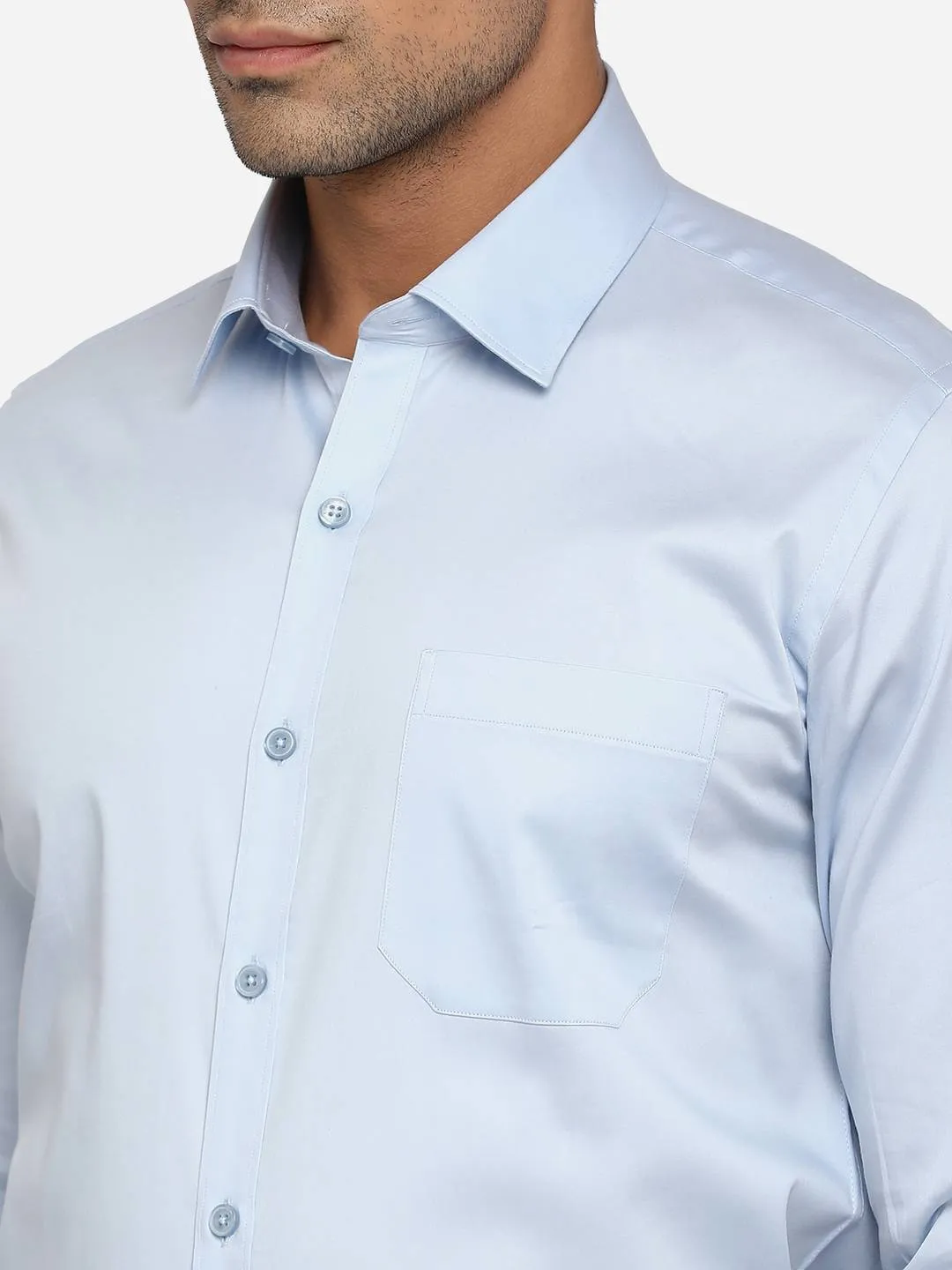 Sky Blue Solid Slim Fit Formal Shirt | JadeBlue Youth