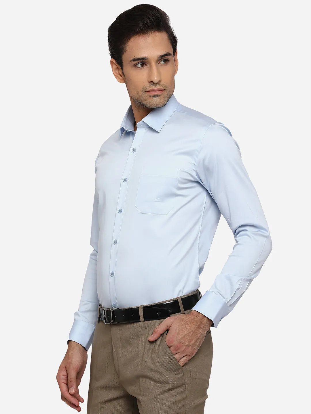 Sky Blue Solid Slim Fit Formal Shirt | JadeBlue Youth