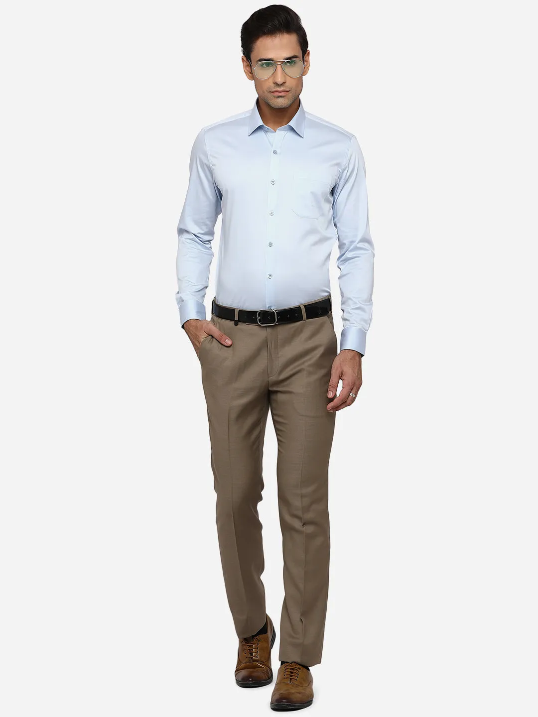 Sky Blue Solid Slim Fit Formal Shirt | JadeBlue Youth