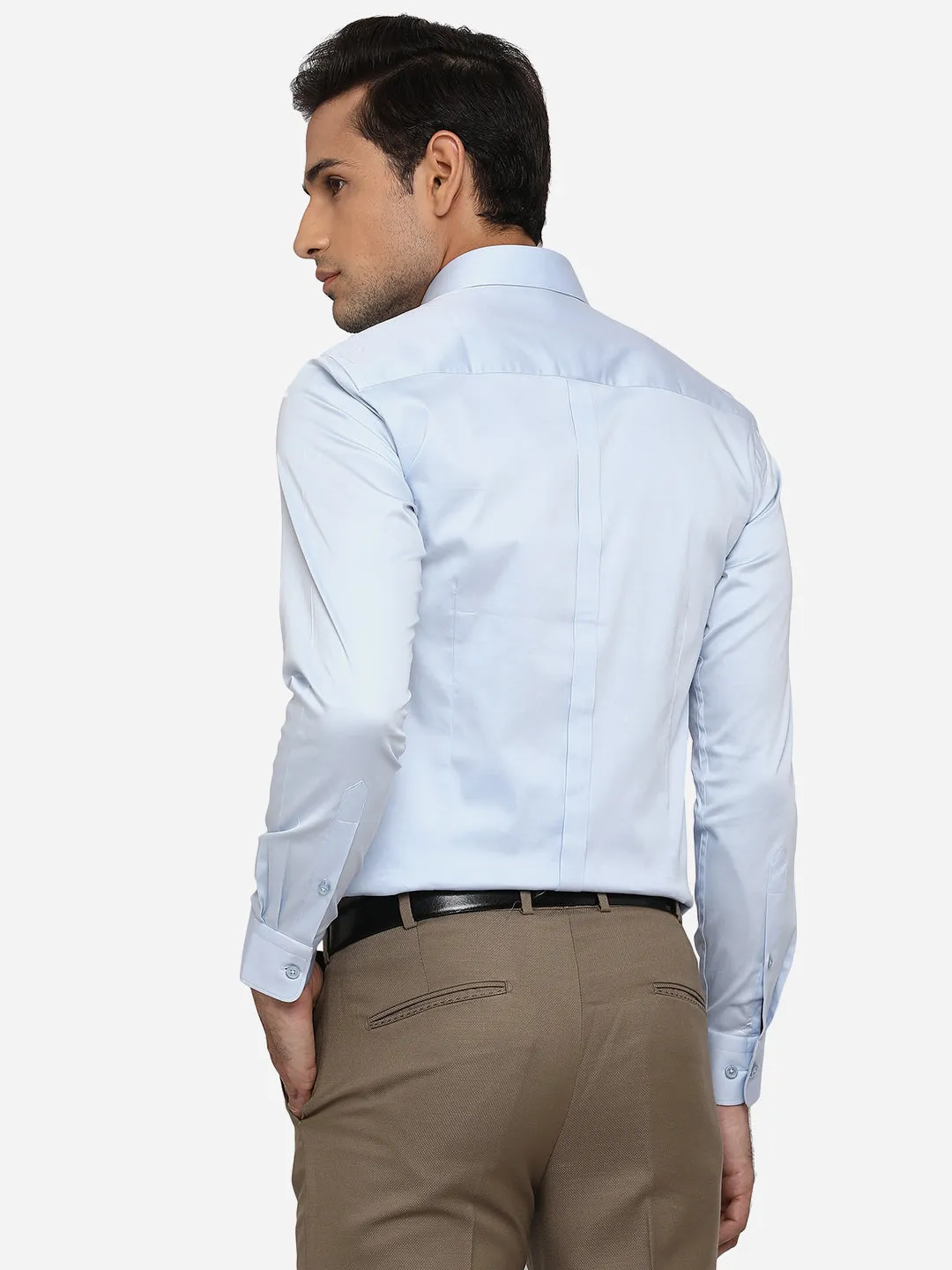 Sky Blue Solid Slim Fit Formal Shirt | JadeBlue Youth