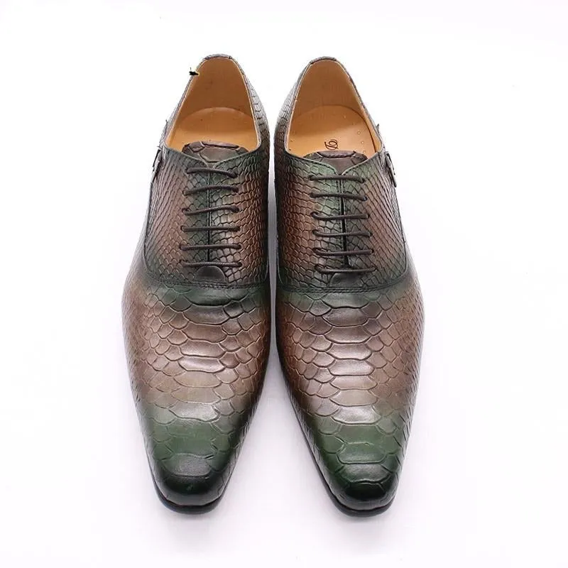 SnakeLux Leather Pointed Toe Lace-Up Oxford Dress Shoes