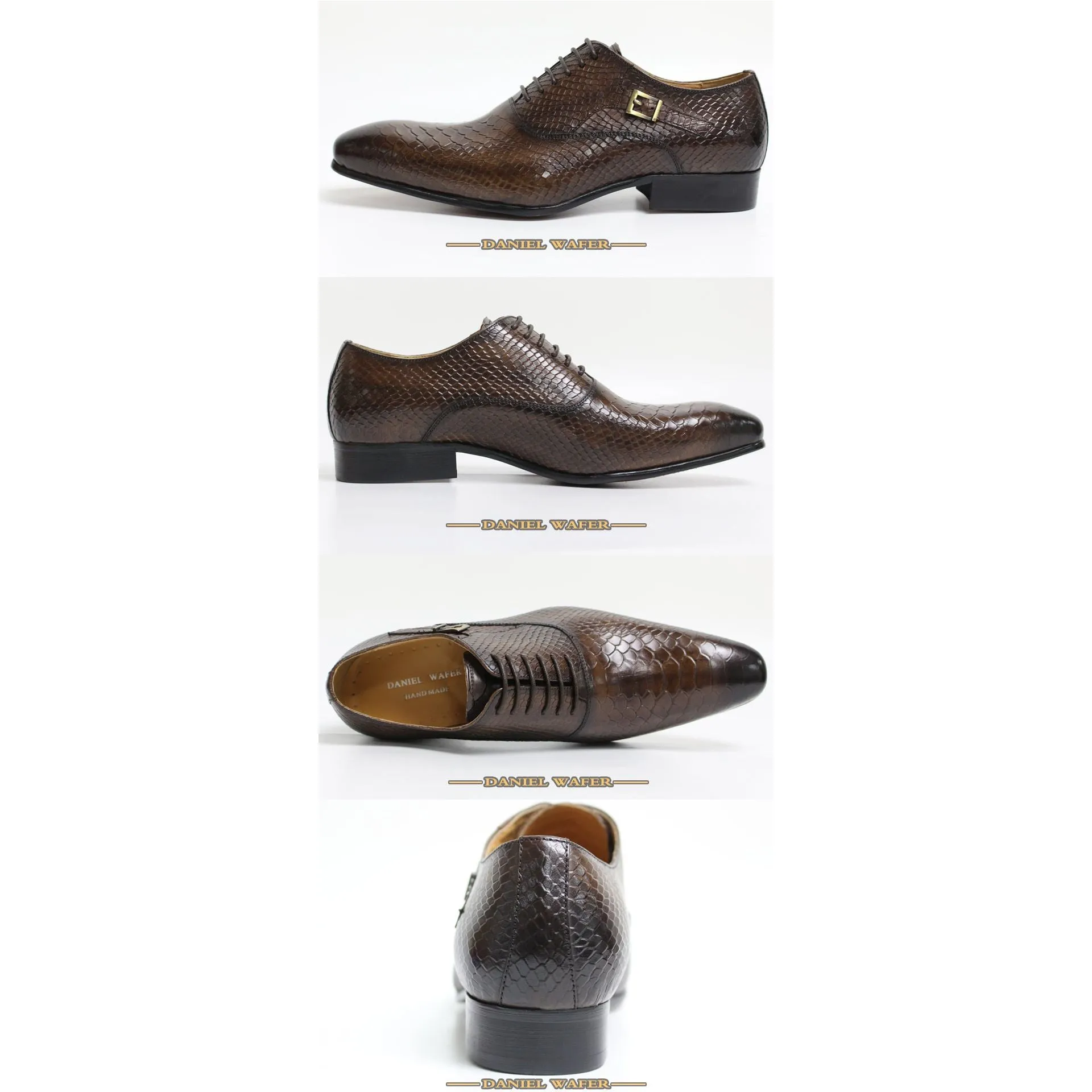 SnakeLux Leather Pointed Toe Lace-Up Oxford Dress Shoes