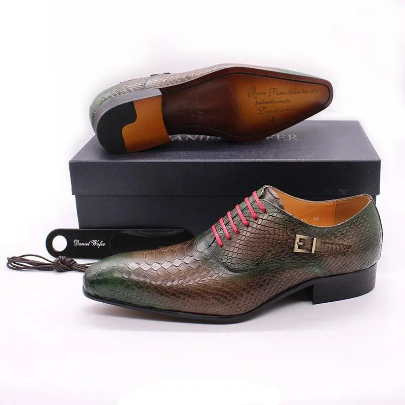 SnakeLux Leather Pointed Toe Lace-Up Oxford Dress Shoes